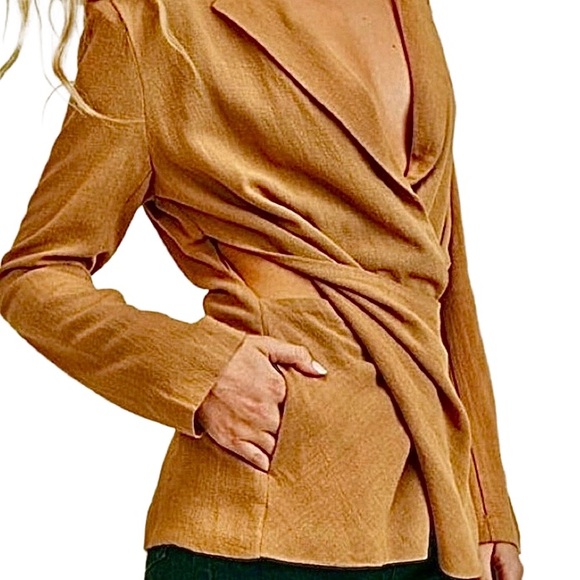 Lush Camel Cutout Blazer Twist Front Quiet Luxury Tailored S - Picture 3 of 10